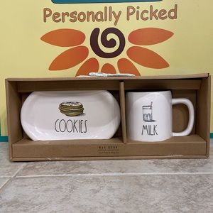 Rae Dunn COOKIES Oval Plate & MILK Mug Set